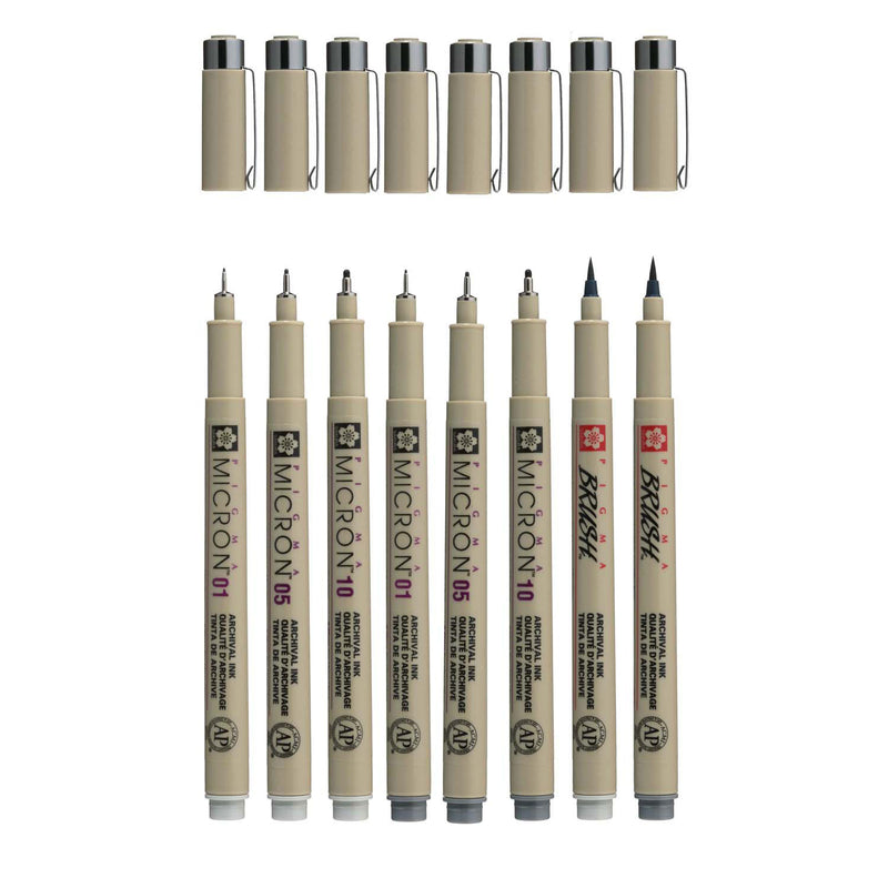 Sakura Pigma Micron Fineliner Set 8 Stift. (hell) Kühlung grau