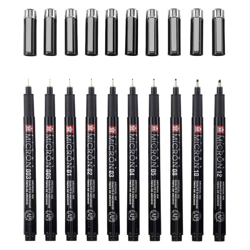 Sakura Pigma Micron Black Edition Set und kostenlose Pole, 10st
