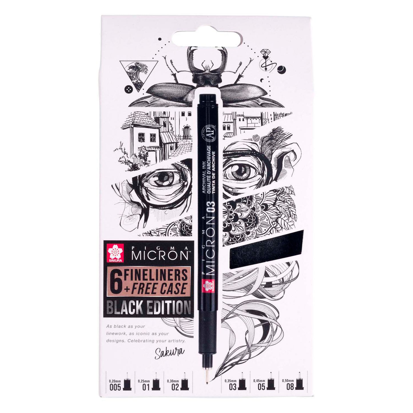 Sakura Pigma Micron Black Edition Set und kostenlose Pole, 6st