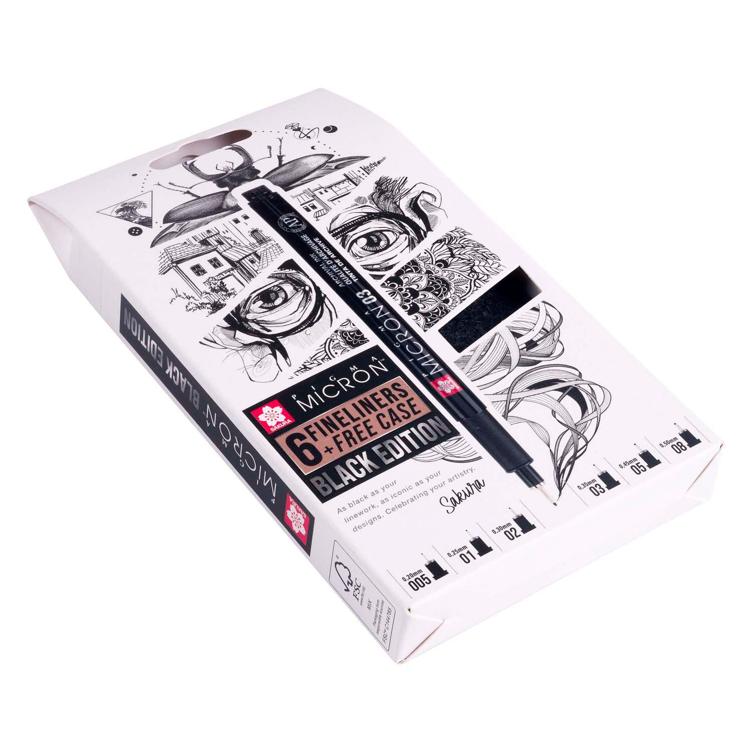 Sakura Pigma Micron Black Edition Set und kostenlose Pole, 6st
