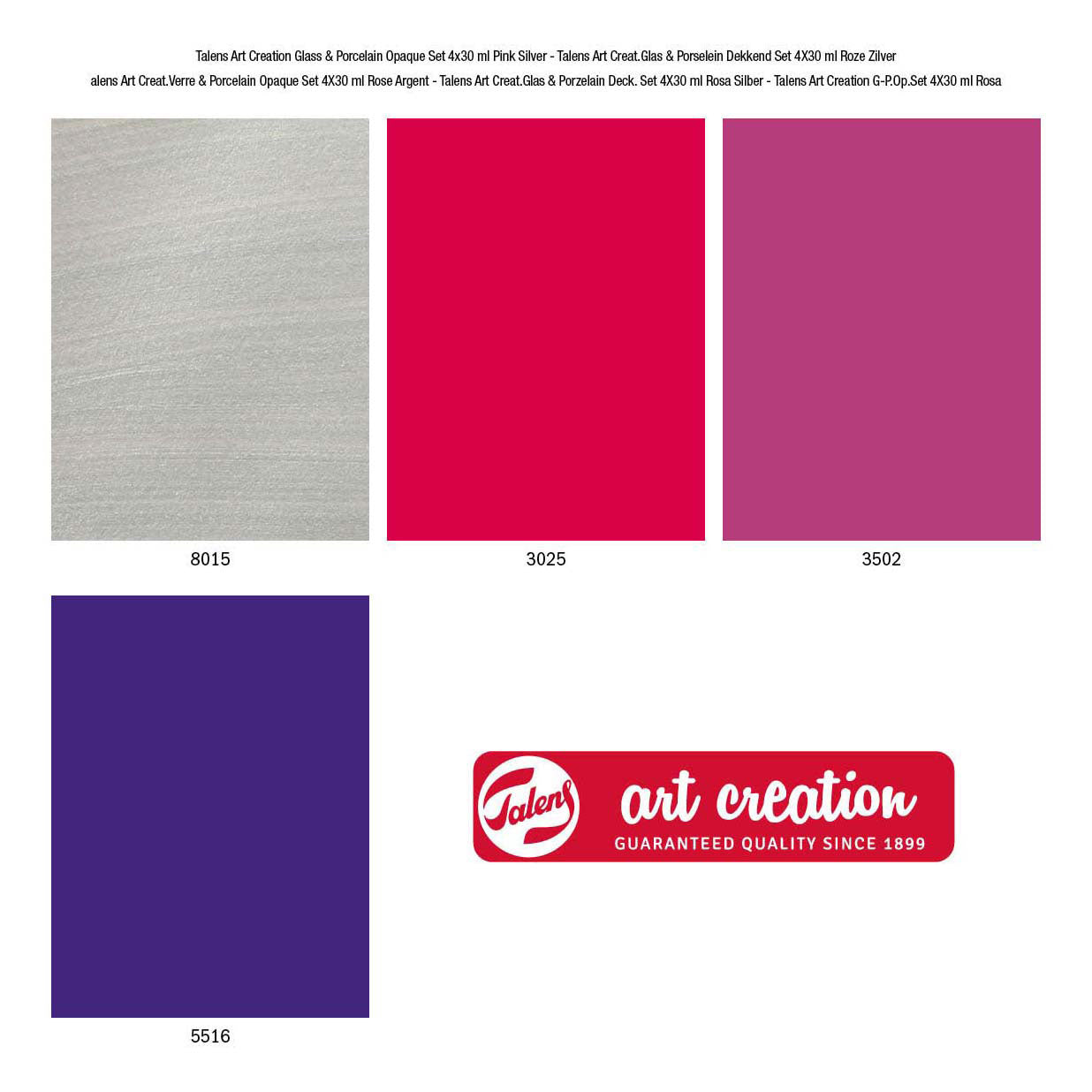 TALENS ART CREATE.GLAS PORZELAN DEGEN 4 x30ML Pink Silber