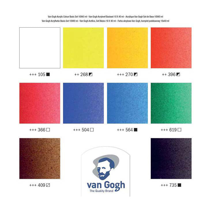 Van Gogh Acrylfarbe Basis -Set mit 10 Farben in Röhren von 40 ml