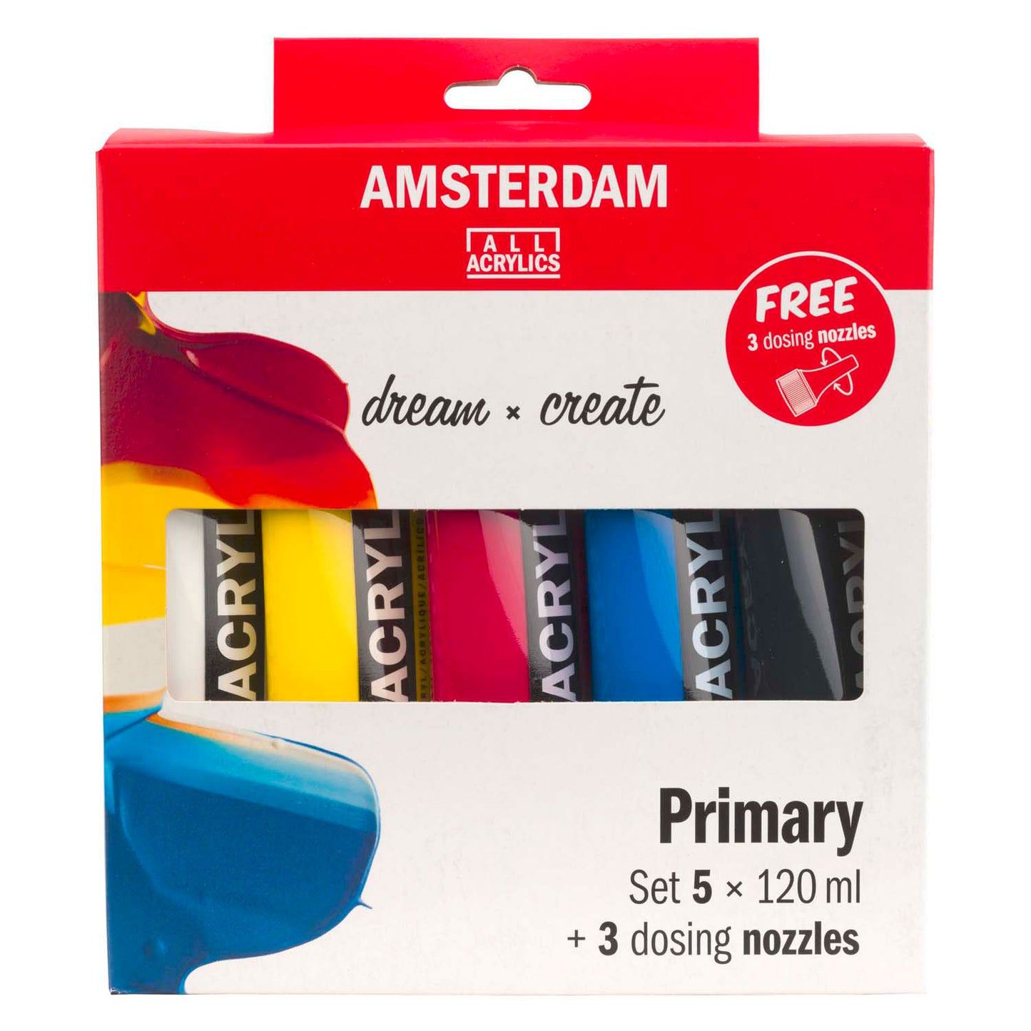 Bruynzeel Amsterdam Standard Series Acrylfarben-Primärset 120 ml, 5-tlg. + 3 dosing spouts