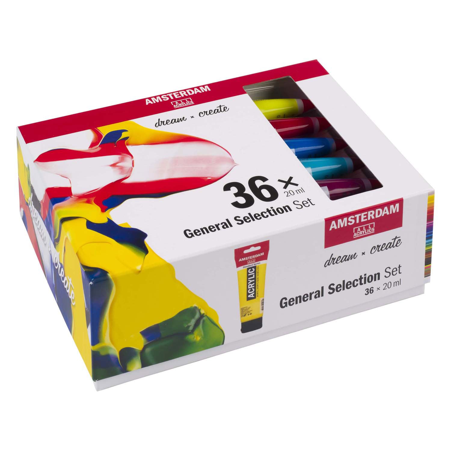 Bruynzeel Amsterdam Standard-Serie, allgemeines Auswahlset für Acrylfarben, 20 ml, 36 Stück.