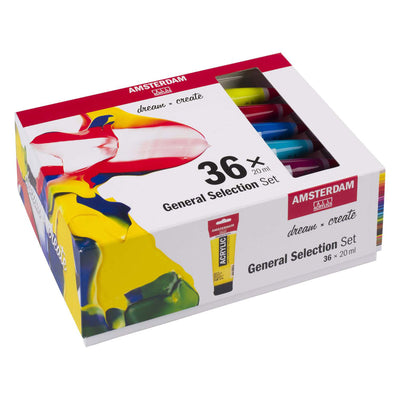 Bruynzeel Amsterdam Standard-Serie, allgemeines Auswahlset für Acrylfarben, 20 ml, 36 Stück.