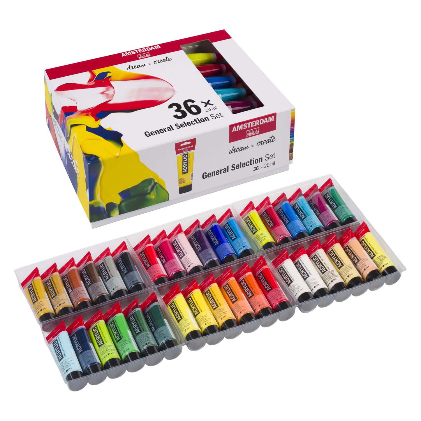 Bruynzeel Amsterdam Standard-Serie, allgemeines Auswahlset für Acrylfarben, 20 ml, 36 Stück.