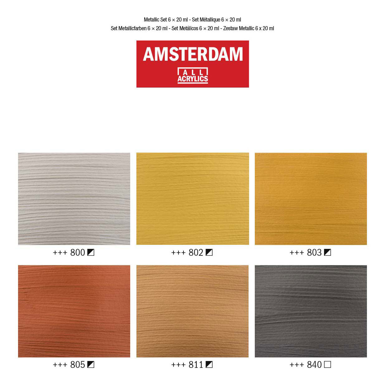 Bruynzeel Amsterdam Standard-Serie Acrylfarbe Metallic-Set 20 ml, 6-tlg.