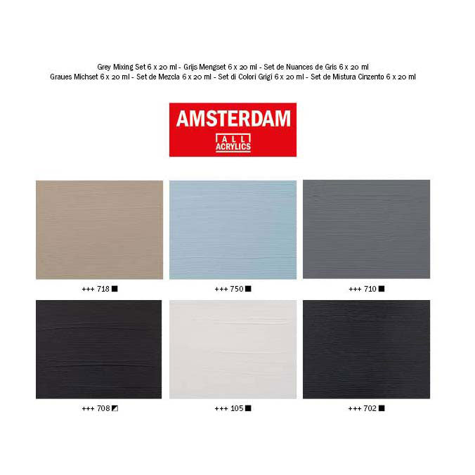 Bruynzeel Amsterdam Standard-Serie Acrylfarbe Grautöne Set 20 ml, 6-tlg.
