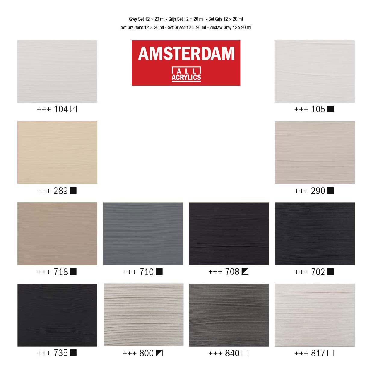 Bruynzeel Amsterdam Standard Series Acrylfarbe grau Set 20 ml, 12 Stk.