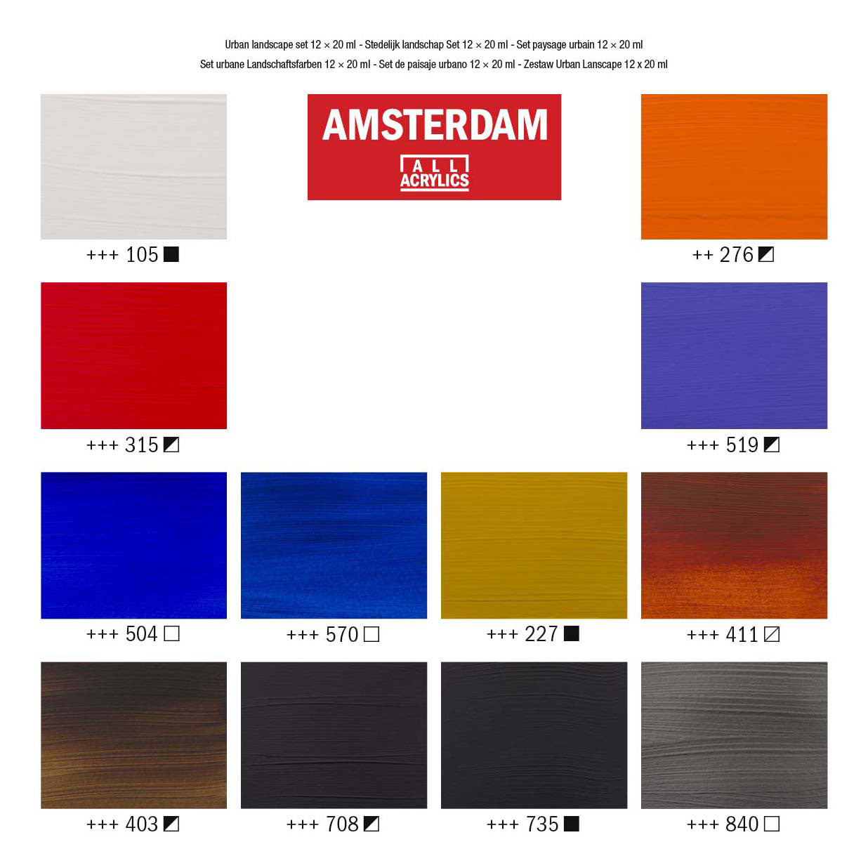 Bruynzeel Amsterdam Standard-Serie Acrylfarbe, Stadtlandschaft, Set 20 ml, 12-tlg.