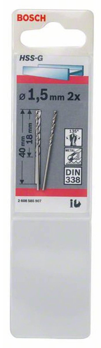 Bosch - Metallbohrer HSS-G, Standard 1,5 x 18 x 40 mm