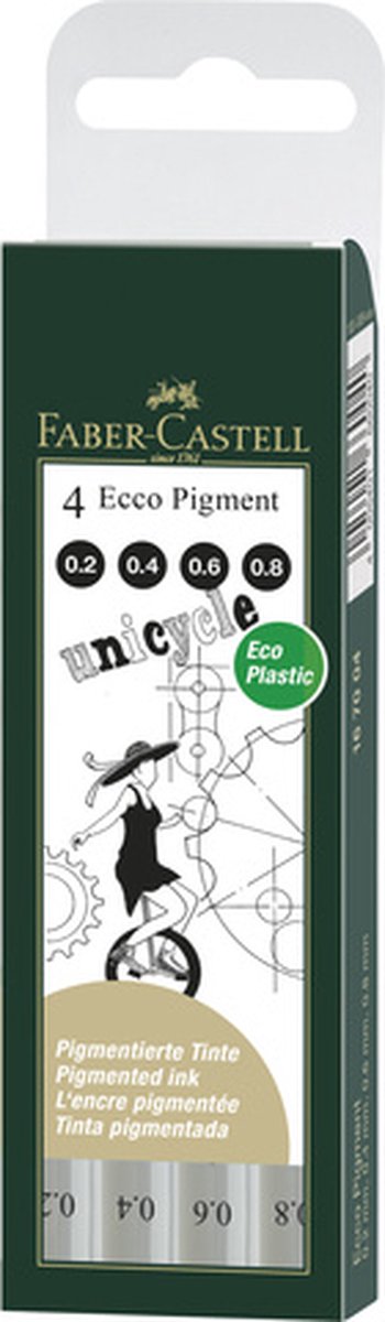 Faber-Castell Fineliner – Ecco Pigment – 4-teiliges Gehäuse 0,2 mm 0,4 mm 0,6 mm 0,8 mm – Schwarz – FC-167004