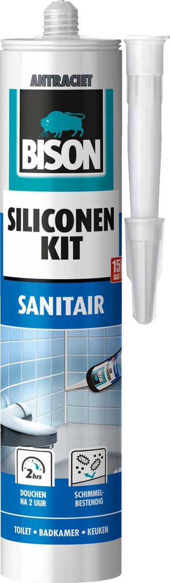 Bison Silikon-Dichtstoff Anthrazit Tube 300 ml – wasserbeständiger Dichtstoff, Sanitärdichtung, unempfindlich gegen Schimmel, farbecht, dauerelastisch, leicht aufzutragen