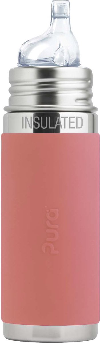 Pura Thermos-Trinkflasche 260 ml – Thermoskanne – Thermoskanne – plastikfrei – mit Isolationswand – inklusive Silikontülle, Reiseverschluss und Hülle – Pink