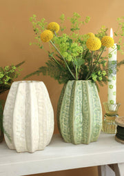 Ideen 4 Jahreszeiten Karambolenvase ã˜11,5 x H.15 cm 2-fach cremegrüne Keramik - afbeelding 2