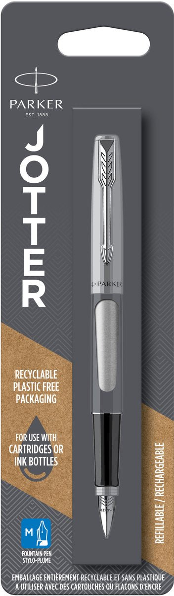 Parker Jotter Füllfederhalter | Edelstahl mit Chromoberfläche | mittlere Feder | blaue Tinte