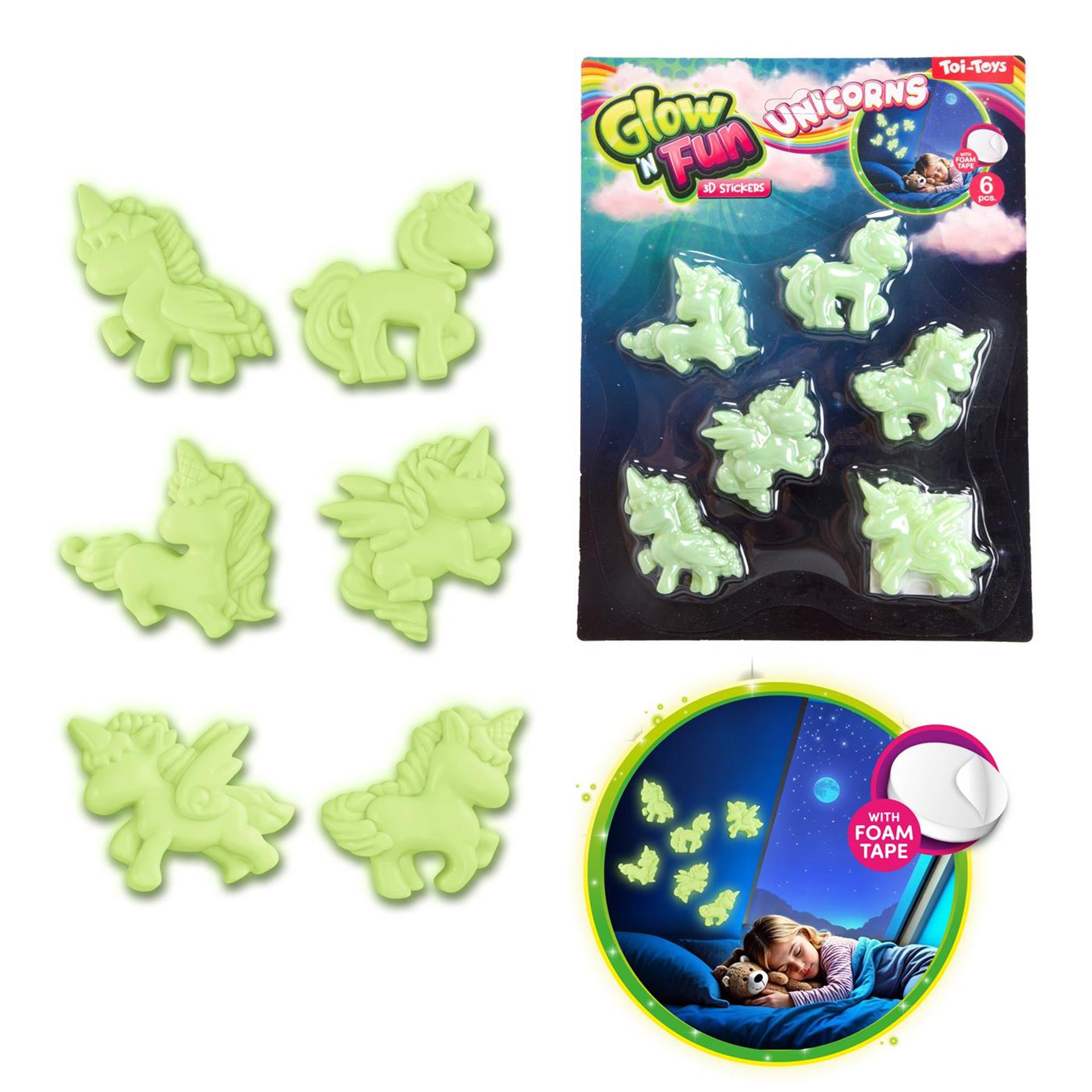 Toi-toys 3D-Aufkleber leuchten im Dunkeln, 5 Stück