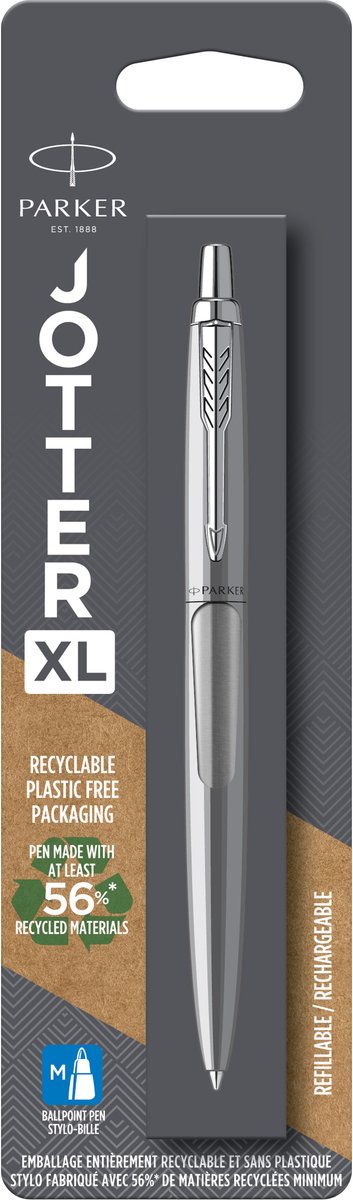 Parker Jotter XL Kugelschreiber | einfarbiger Edelstahl | mittlerer Punkt | blaue Tinte