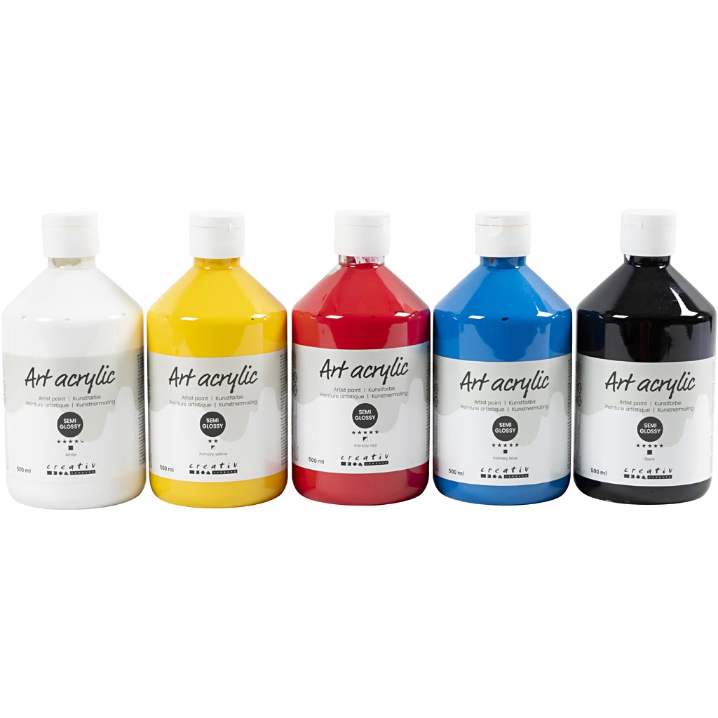 Creativ Company Acrylfarbe, seidenmatt, Grundfarben, 5x500 ml 1 Box