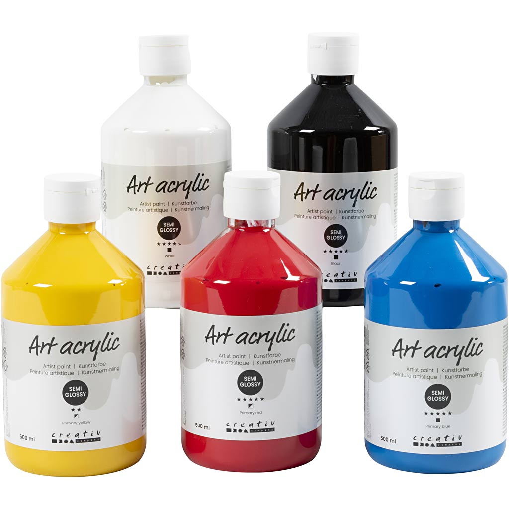 Creativ Company Acrylfarbe, seidenmatt, Grundfarben, 5x500 ml 1 Box