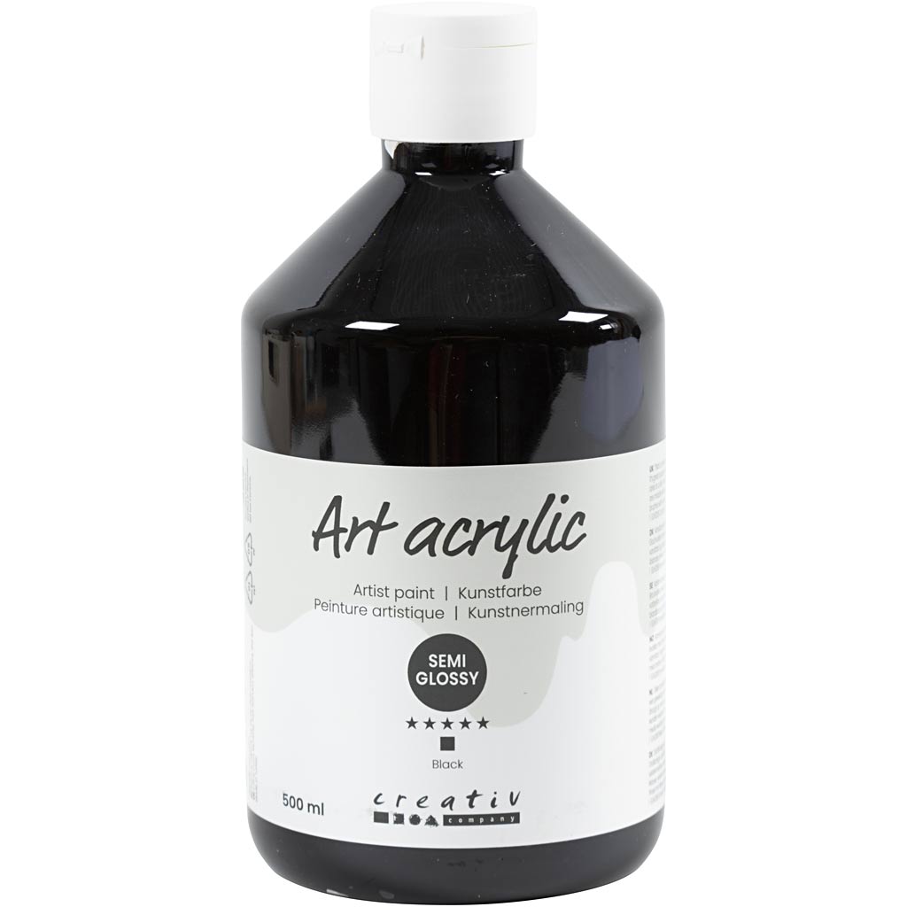Kreativfirma Acrylfarbe, halbglänzend, bedeckt, schwarz, 500 ml 1 Flasche