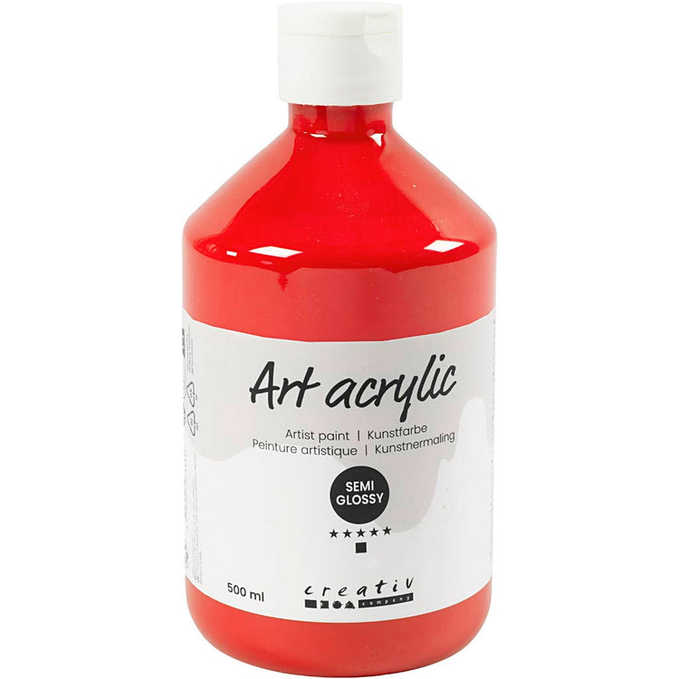 Creativ Company Acrylfarbe, seidenmatt, transparent, Cadmiumrot, 500 ml 1 Flasche