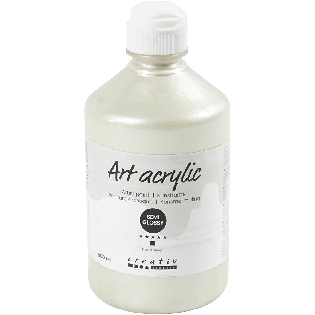 Creativ Company Acrylfarbe, seidenmatt, deckend, Perlsilber, 500 ml 1 Flasche