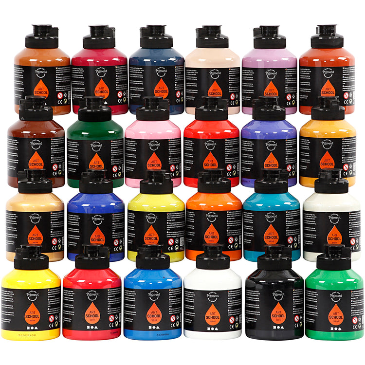 Pigment-Acrylfarbe, seidenmatt, verschiedene Farben, 24x500 ml 1 Box