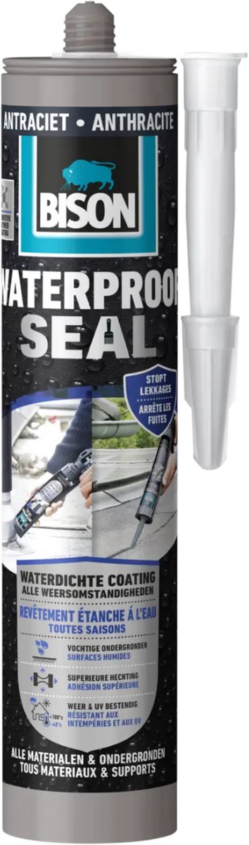 Bison wasserdichte Versiegelung Anthrazit Tube 290 ml, wasserdichte Beschichtung, alle Wetterbedingungen, Abdichtung, Dachübergänge, Carports, Wohnwagen, Dachrinnenreparatur