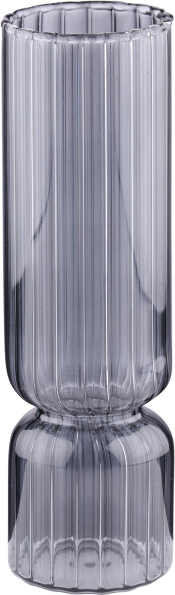Arti Casa Vase – ø5xh17 cm – gerippte Vase transparent grau – Vase für Blumen und Dekoration – moderne Vase für den Innenbereich – grau