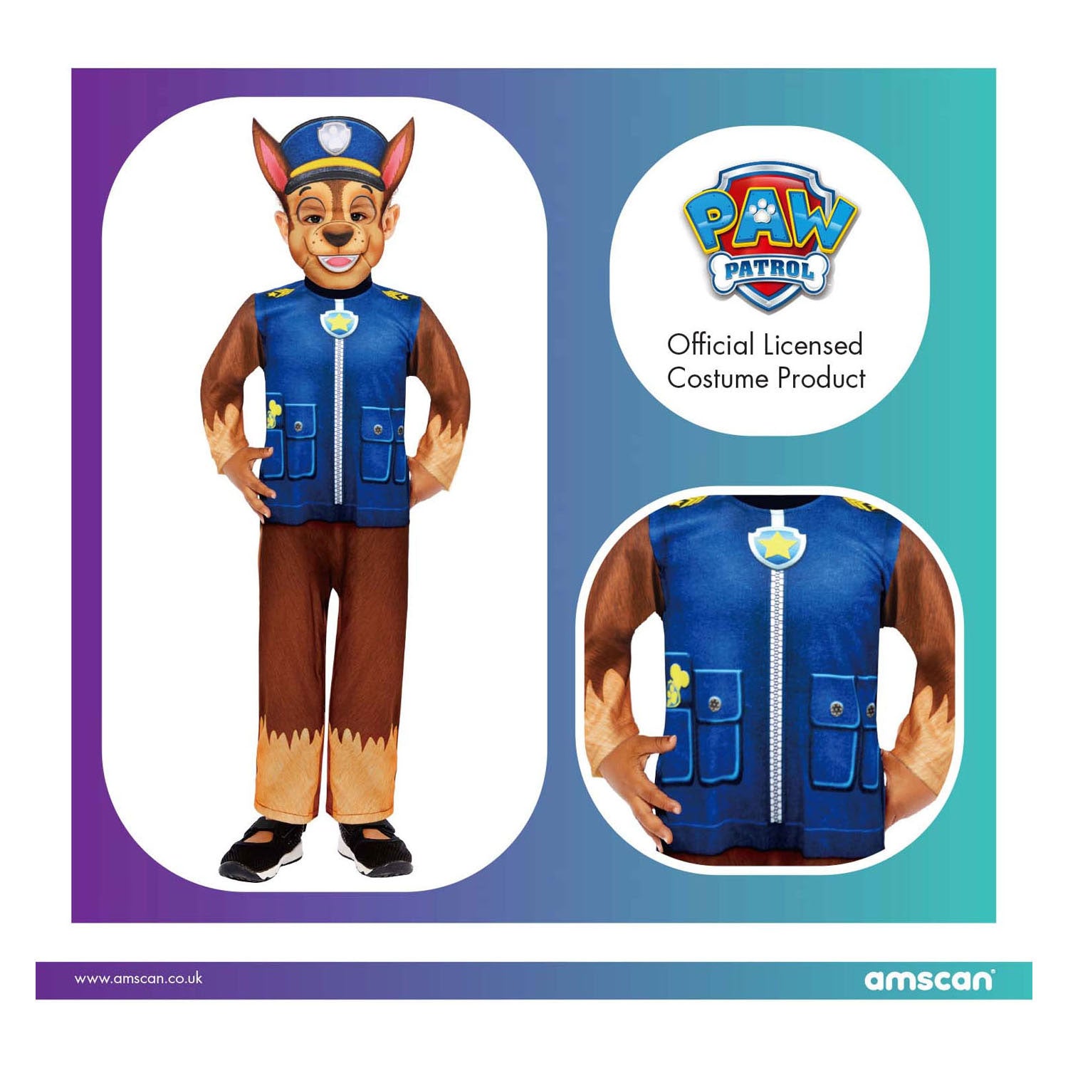 Paw Patrol Kinderkostüm Chase, 3-4 Jahre alt