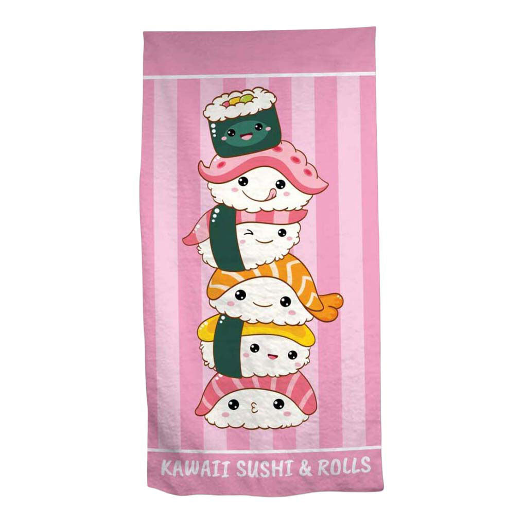 Strandtuch mit Kawaii-Sushi-Rollen – 70 x 140 cm