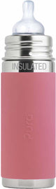 Pura Thermos-Trinksaugerflasche 260 ml – Thermoskanne – Thermosflasche – plastikfrei – mit Isolationswand – verhindert Magenkrämpfe – inklusive Silikonsauger, Reiseverschluss und Hülle – rosa