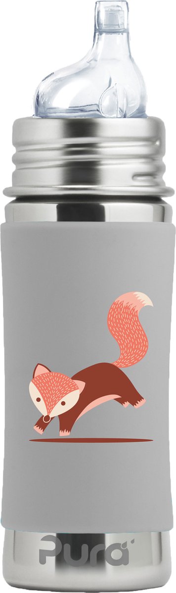 Pura Schnabelflasche 325 ml – Schnabelbecher – wächst mit – plastikfrei – spülmaschinenfest – inklusive Silikonschnabel, Reiseverschluss und Hülle – Fuchshülle
