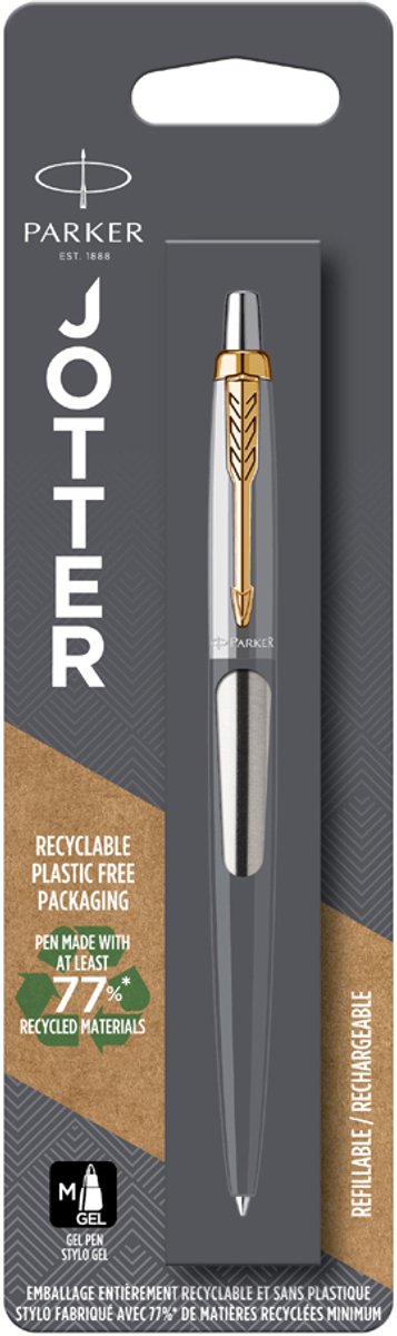 Parker Jotter-Gelstift | Edelstahl mit Golddetails | schwarze Tinte mit mittlerer Spitze (0,7 mm)