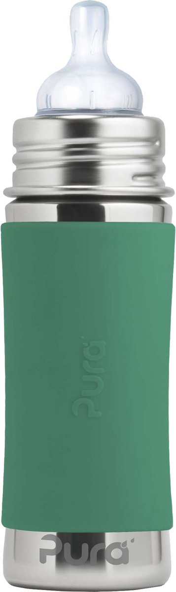 Pura Saugerflasche 325 ml – plastikfrei – Trinkflasche – verhindert Magenkrämpfe – spülmaschinenfest – inklusive Silikonsauger, Reiseverschluss und Sleeve – Oberteil austauschbar – vielseitig einsetzbar – Mint