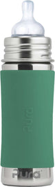 Pura Saugerflasche 325 ml – plastikfrei – Trinkflasche – verhindert Magenkrämpfe – spülmaschinenfest – inklusive Silikonsauger, Reiseverschluss und Sleeve – Oberteil austauschbar – vielseitig einsetzbar – Mint