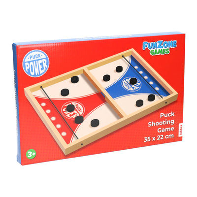 Gewinnt das Schießspiel „Holland Lobbes Wooden Puck“.