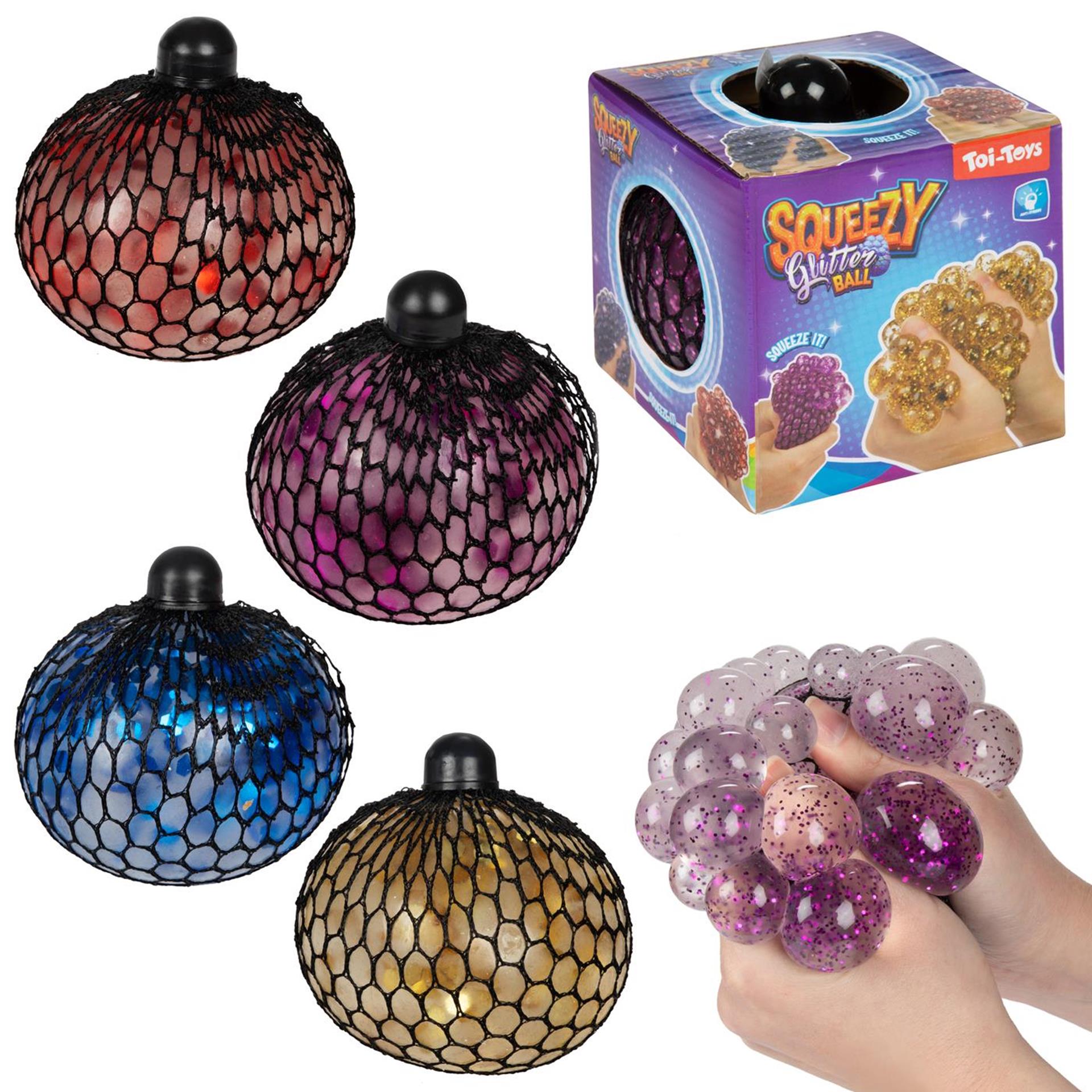 Toi-toys lustige Glitzer Squeeze Ball im Netz, 10 cm