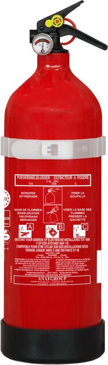Anaf Pulverlöscher – 2 kg – geeignet für die Brandklassen A, B und C – inklusive Aufhängebügel