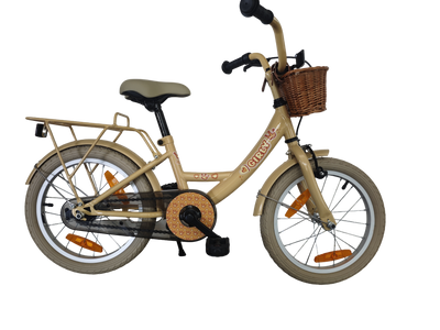 Bikefun Kinderfahrrad Girly 16 Zoll – mit Korb und Bremsnabe – Gold