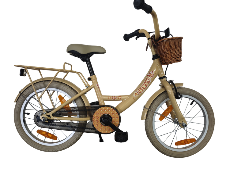 Bikefun Kinderfahrrad Girly 16 Zoll – mit Korb und Bremsnabe – Gold