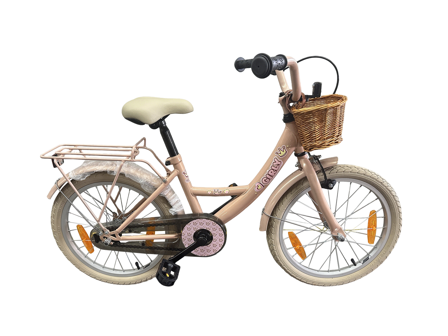 Bikefun Kinderfahrrad Girly 18 Zoll – mit Korb und Bremsnabe – Pink