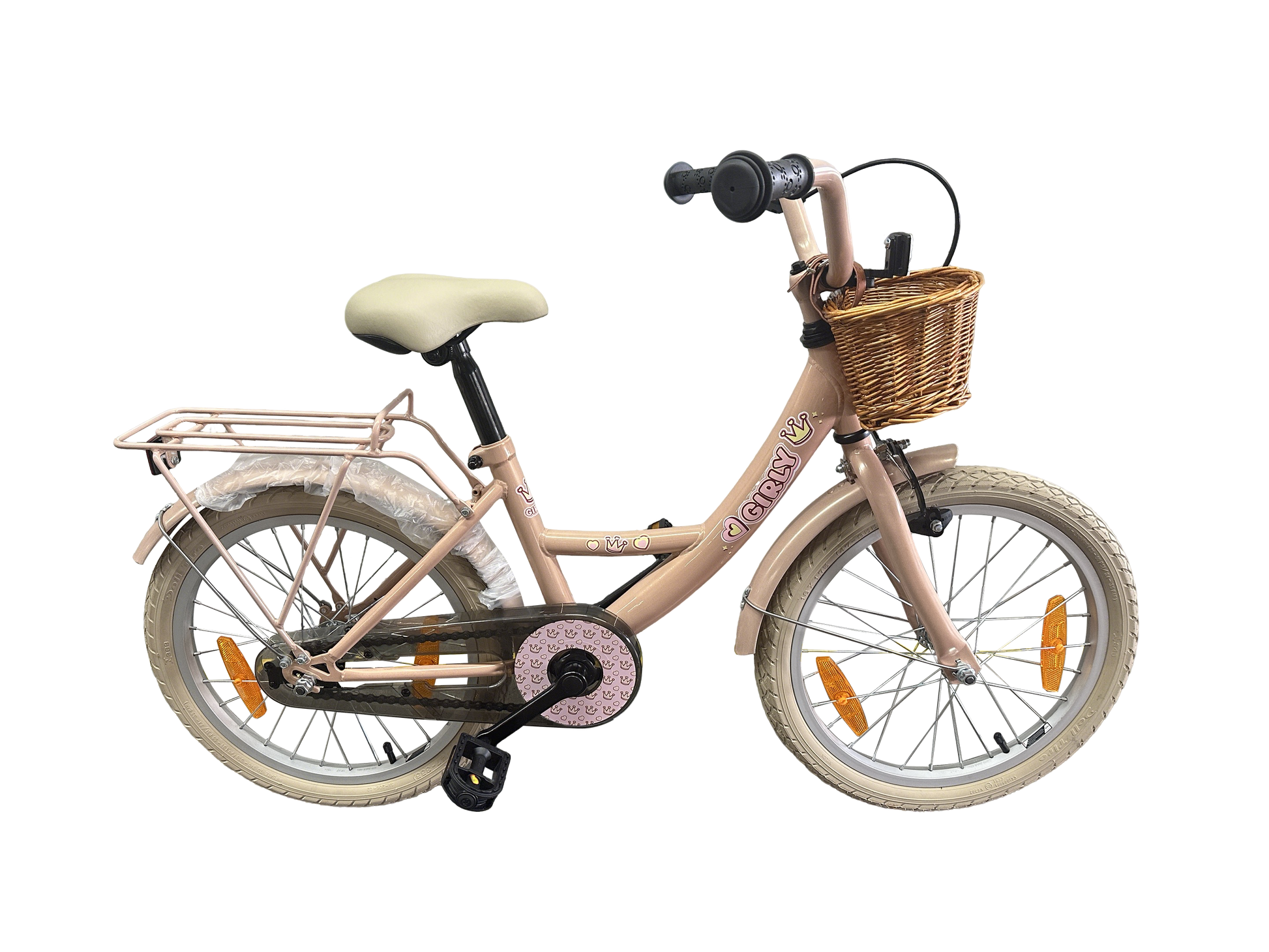 Bikefun Kinderfahrrad Girly 18 Zoll – mit Korb und Bremsnabe – Pink
