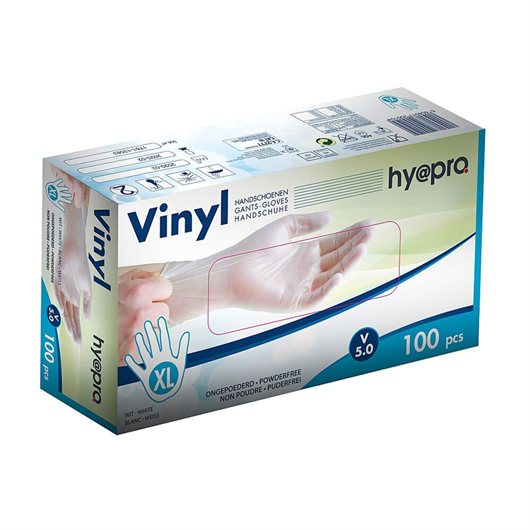 Hy@pro 1063553 – Handschuh-Vinyl, XL, weiß gepudert, im Karton mit 100 Stück | 5 Stück