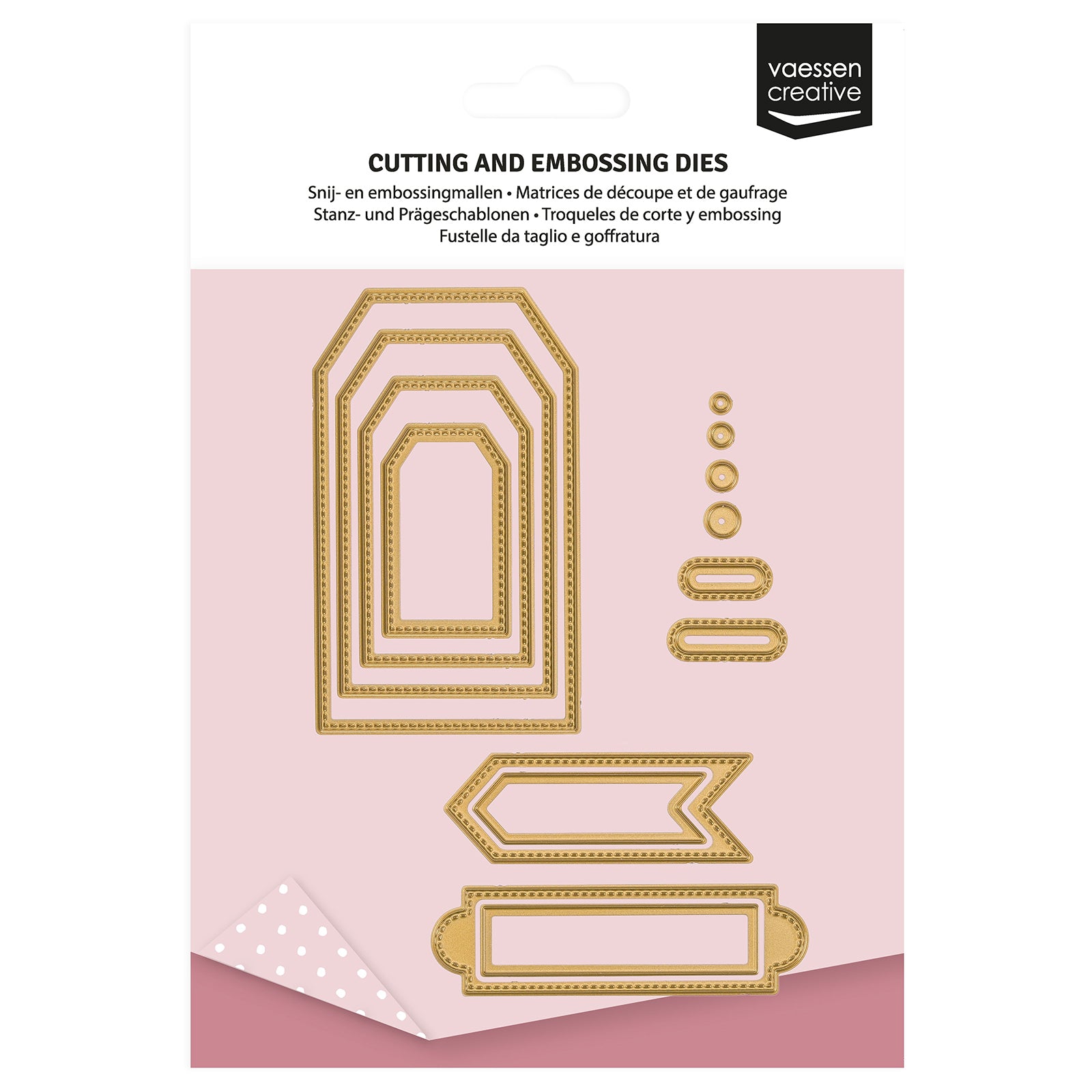 Vaessen creative • Mini-Stanz- und Prägeschablonen, Trapezbanner, Etiketten, 14 Stk.