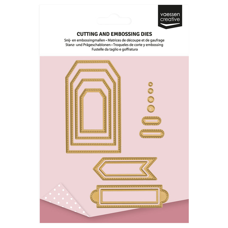 Vaessen creative • Mini-Stanz- und Prägeschablonen, Trapezbanner, Etiketten, 14 Stk.