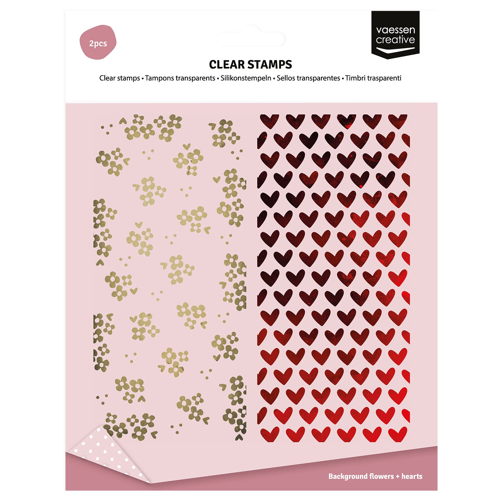 Vaessen creative • Klarsichtstempel Hintergrund Herzen Blumen 2St.