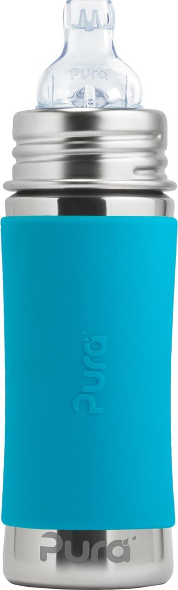 Pura Schnabelflasche 325 ml – Schnabelbecher – wächst mit – plastikfrei – spülmaschinenfest – inklusive Silikonschnabel, Reiseverschluss und Hülle – Aqua
