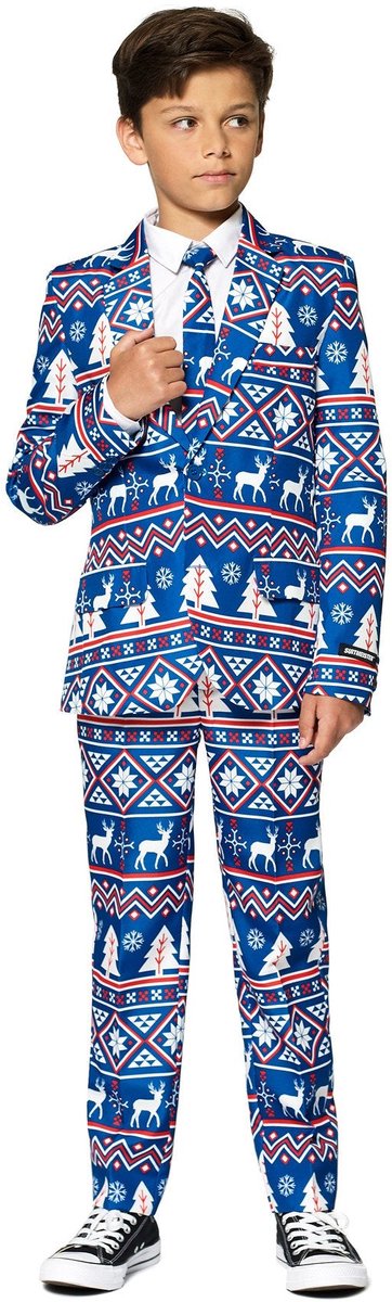 Suitmeister Christmas Blue Nordic - Weihnachtsanzug für Kinder - Weihnachtsoutfit - Blau - 8-10 Jahre - Größe M